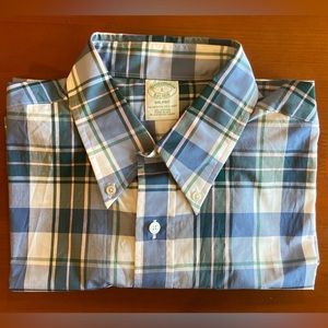 Brooks Brothers Milano Mens Shirt Size L Plaid Blue Green Long Sleeve Button Up